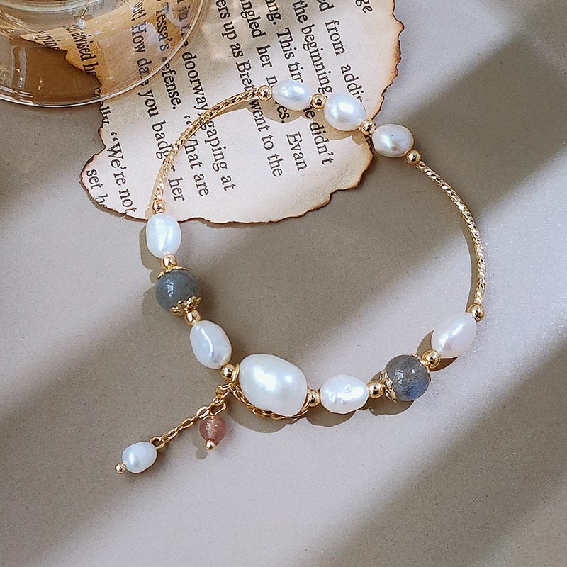 Wear FengShui Pearl Moonstone Strawberry Quartz Bead Optimism Bracelet
