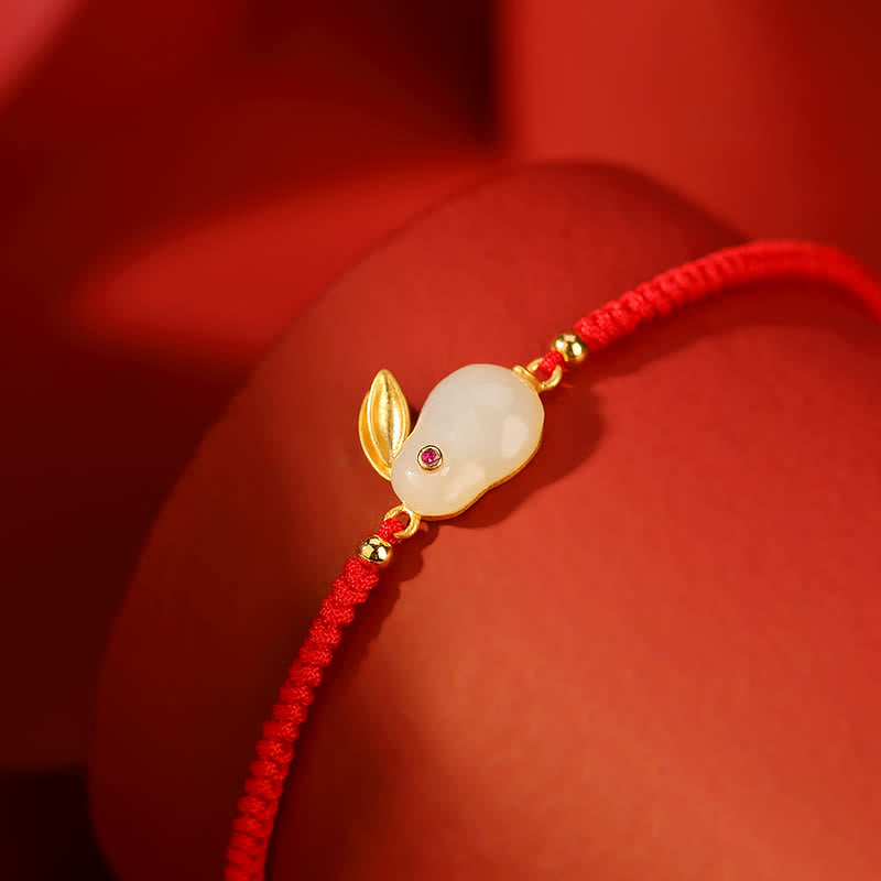 Wear FengShui 925 Sterling Silver Year of the Rabbit Hetian White Jade Luck Red String Protection Bracelet
