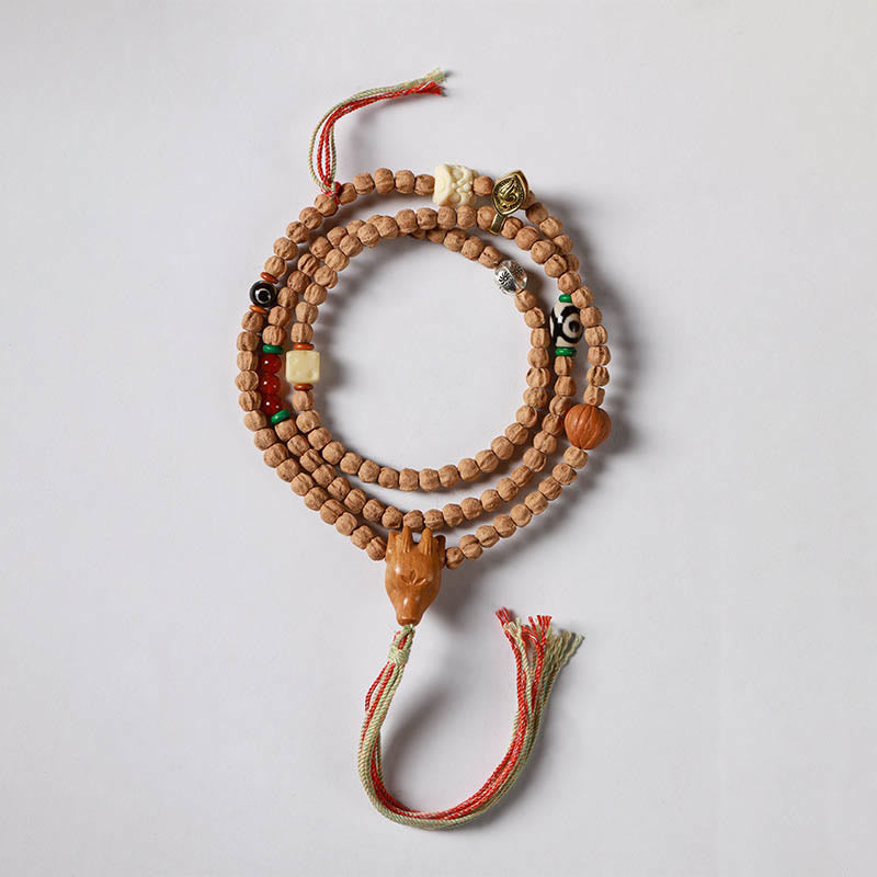 Wear FengShui 108 Beads Bodhi Seed Red Agate Deer Head Wisdom Mala Bracelet