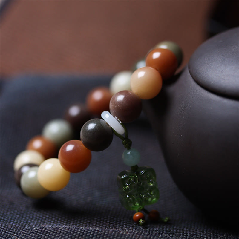Wear FengShui Natural Multicolored Gradient Bodhi Seed Liuli Glass Charm Peace Bracelet