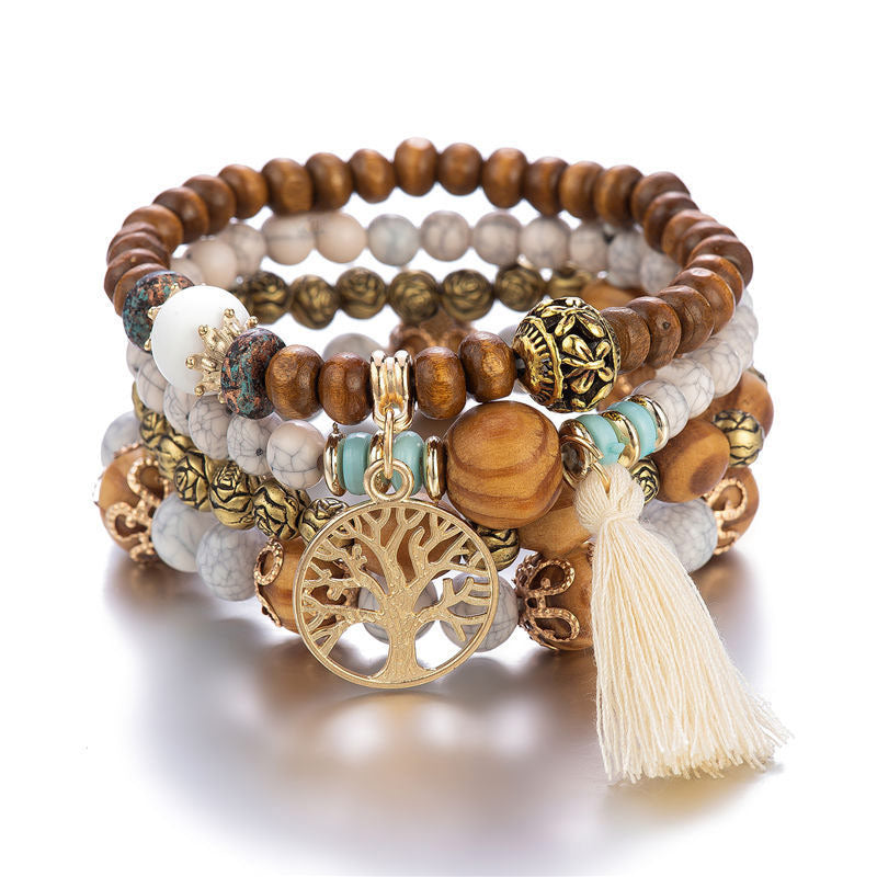 Wear FengShui Wenge Wood Layered Tree Tassel Healing Bracelet