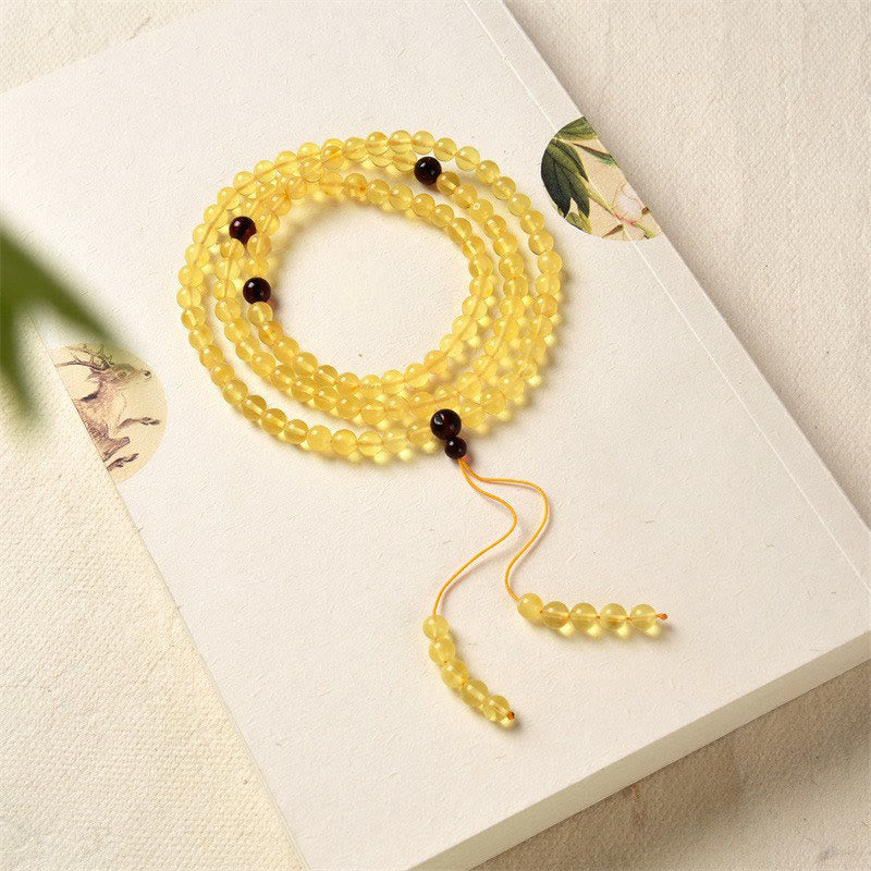 Wear FengShui 108 Mala Beads Natural Amber Clear Anxiety Bracelet