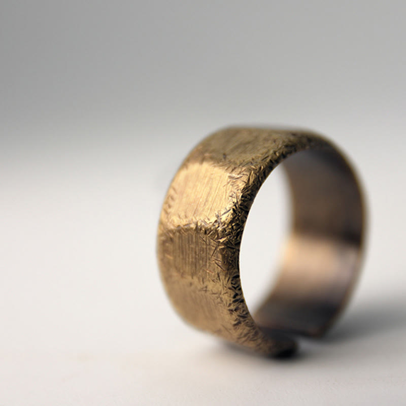 Wear FengShui Tibetan Simple Design Copper Brass Frosted Wealth Ring