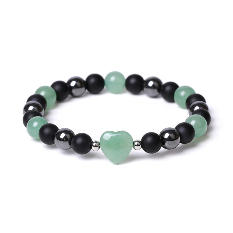 Wear FengShui Black Onyx Tiger Eye Stone Crystal Love Heart Protection Bracelet