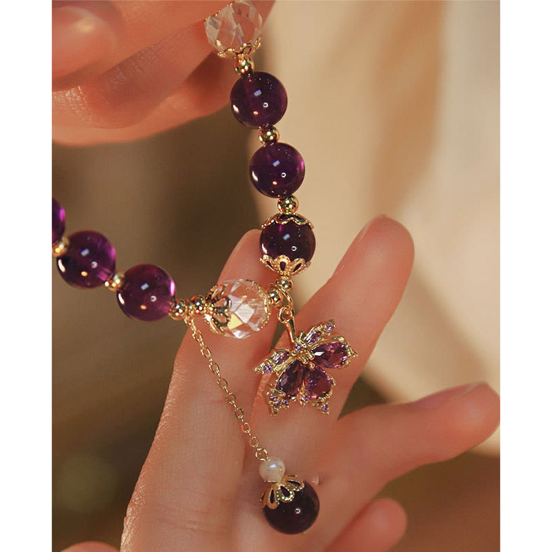 Wear FengShui 14k Gold Plated Natural Amethyst Healing Maple Leaf Charm Bracelet