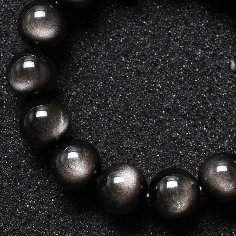 Wear FengShui Natural Silver Sheen Obsidian Soothing Protection Bracelet