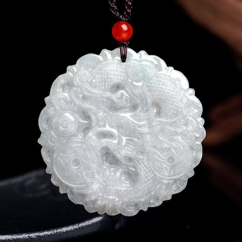 Wear FengShui White Jade Dragon Protection Necklace String Pendant