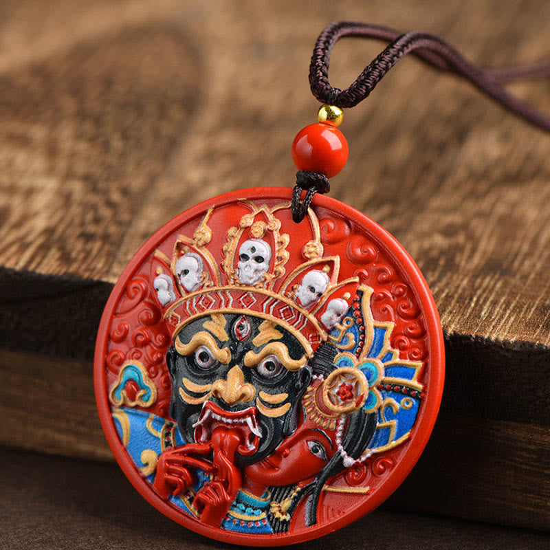 Wear FengShui Zakiram Goddess of Wealth Painted Cinnabar Blessing Necklace Pendant