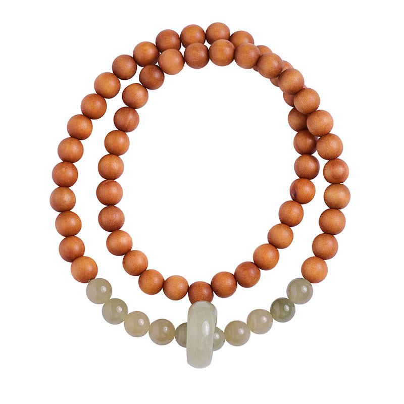 Wear FengShui Sandalwood Hetian Jade Protection Double Wrap Bracelet