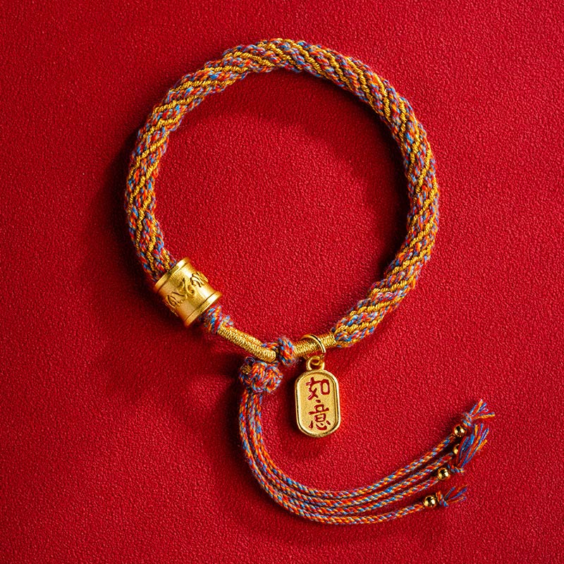 Wear FengShui Handmade Multicolored Tibetan Om Mani Padme Hum Ruyi Auspicious Charm Braided Bracelet