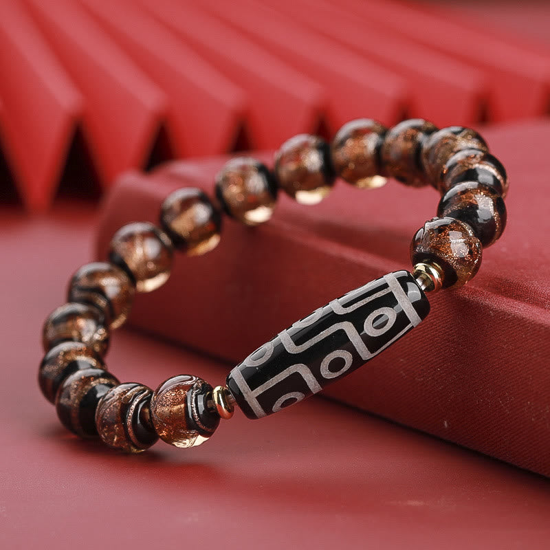 Wear FengShui Tibetan Nine-Eye Dzi Bead Three-eyed Dzi Bead Liuli Glass Bead Wealth Bracelet