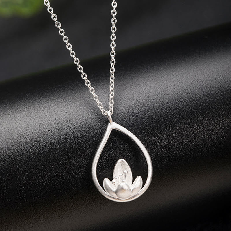 Wear FengShui 925 Sterling Silver Lotus Flower Floral Enlightenment Necklace Pendant