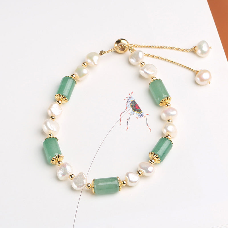 Wear FengShui Green Aventurine Pearl Pink Crystal Bead Luck Bracelet