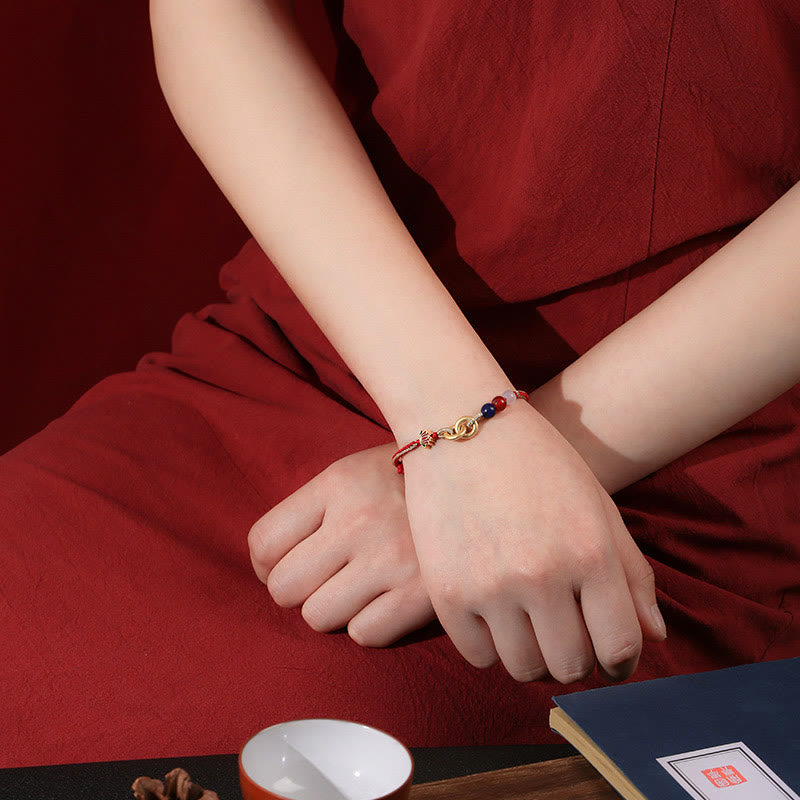 Wear FengShui 925 Sterling Silver Double Peace Buckle Lotus Auspicious Bracelet
