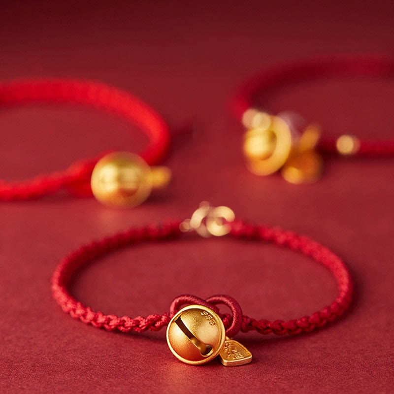 Wear FengShui Handmade Fu Character Charm Luck Happiness Bell Red Rope Bracelet
