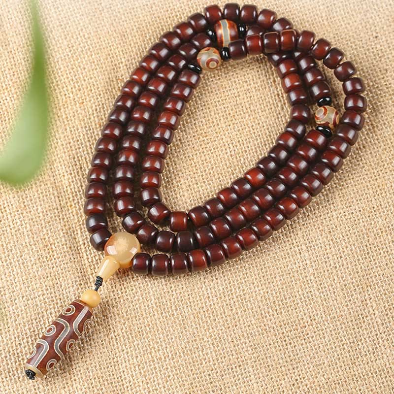 Wear FengShui 108 Mala Beads Three-eyed Dzi Bead Nine-eye Dzi Bead Jade Luck Bracelet