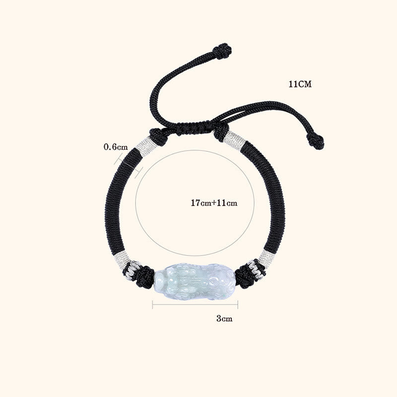 Wear FengShui Handmade Natural Jade PiXiu Luck Prosperity Braided String Bracelet