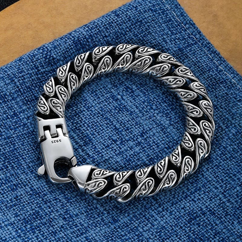 Wear FengShui Vintage Tang Dynasty Flower Design Carved Luck Bracelet