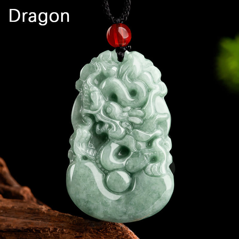 Wear FengShui Natural Green Jade 12 Chinese Zodiac Luck Prosperity Necklace Pendant