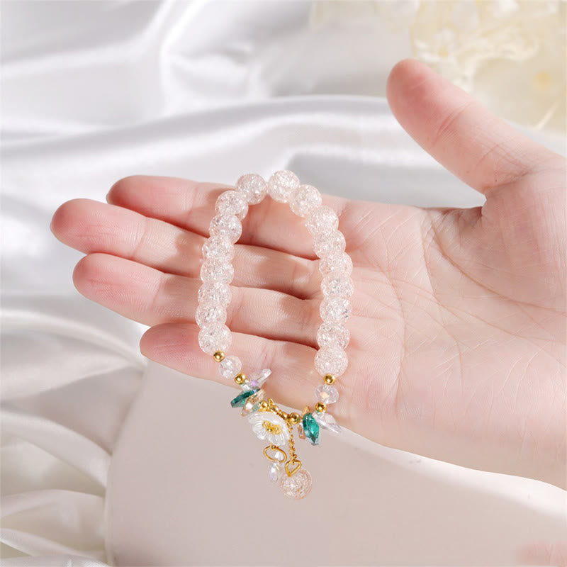 Wear FengShui Simple Design Flower Charm Glass Bead Bracelet