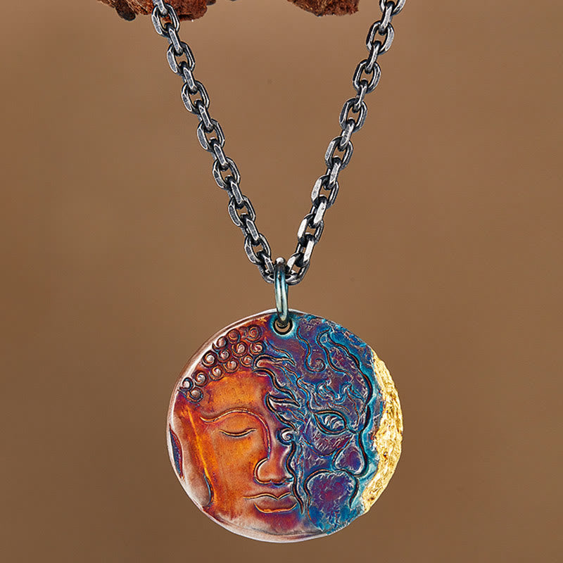 Wear FengShui 999 Sterling Silver 24K Gold Half Demon Half Buddha Compassion Necklace Pendant