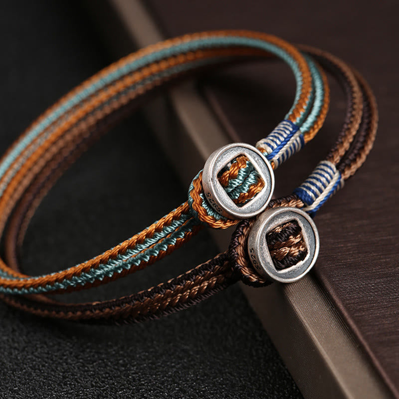 Wear FengShui  925 Sterling Silver Handmade Button Protection Weave String Bracelet