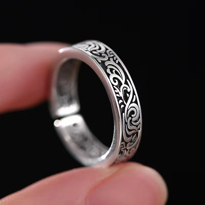 Wear FengShui Tang Dynasty Flower Design Copper Luck Adjustable Ring