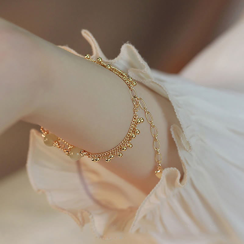 Wear FengShui 14K Gold Plated 2 Layers Hetian Jade Bead Luck Prosperity Bracelet