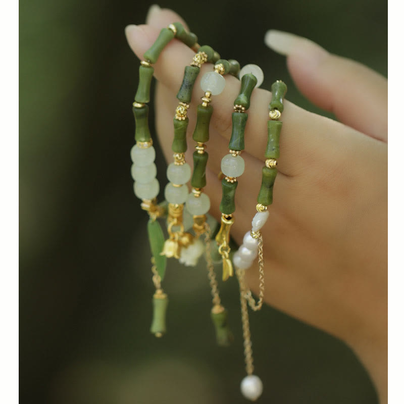 Wear FengShui Green Bamboo Jade Lily of the Valley Wealth Bracelet