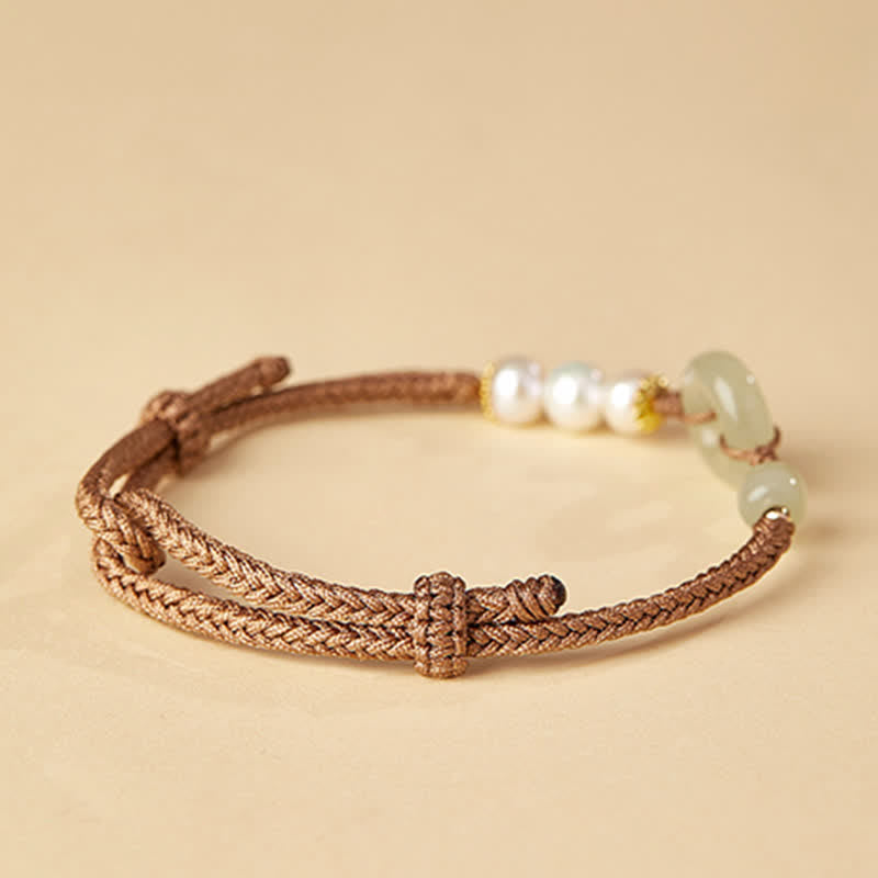 Wear FengShui Natural Hetian Jade Pearl Peace Buckle Luck Bracelet