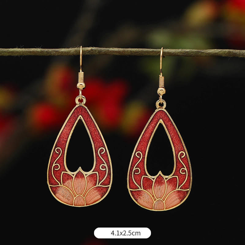Wear FengShui Lotus Butterfly Flower Alloy Copper Enlightenment Drop Earrings