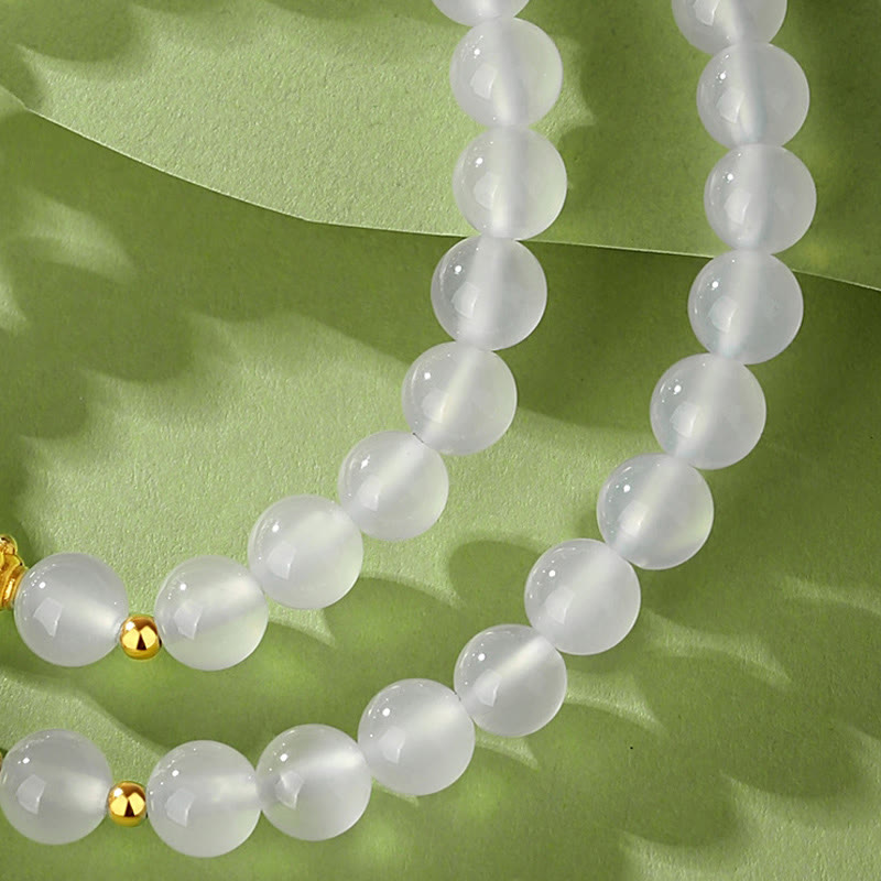 Wear FengShui 925 Sterling Silver Natural White Agate Cinnabar Double Wrap Protection Bracelet