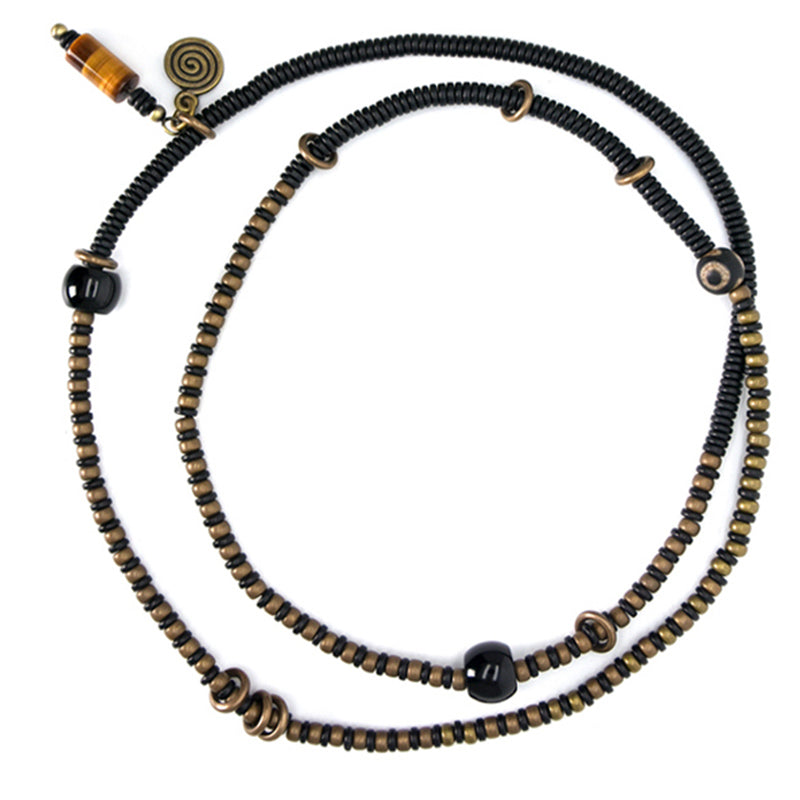 Wear FengShui Ebony Wood Dzi Bead Copper Peace Couple Bracelet Necklace Pendant