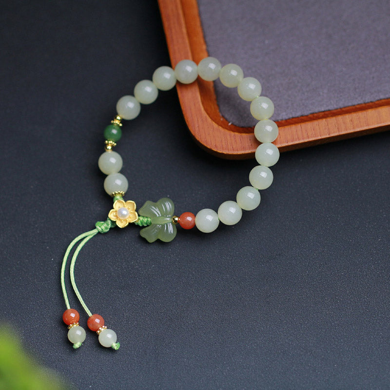 Wear FengShui 925 Sterling Silver Jade Luck Flower Butterfly Bracelet