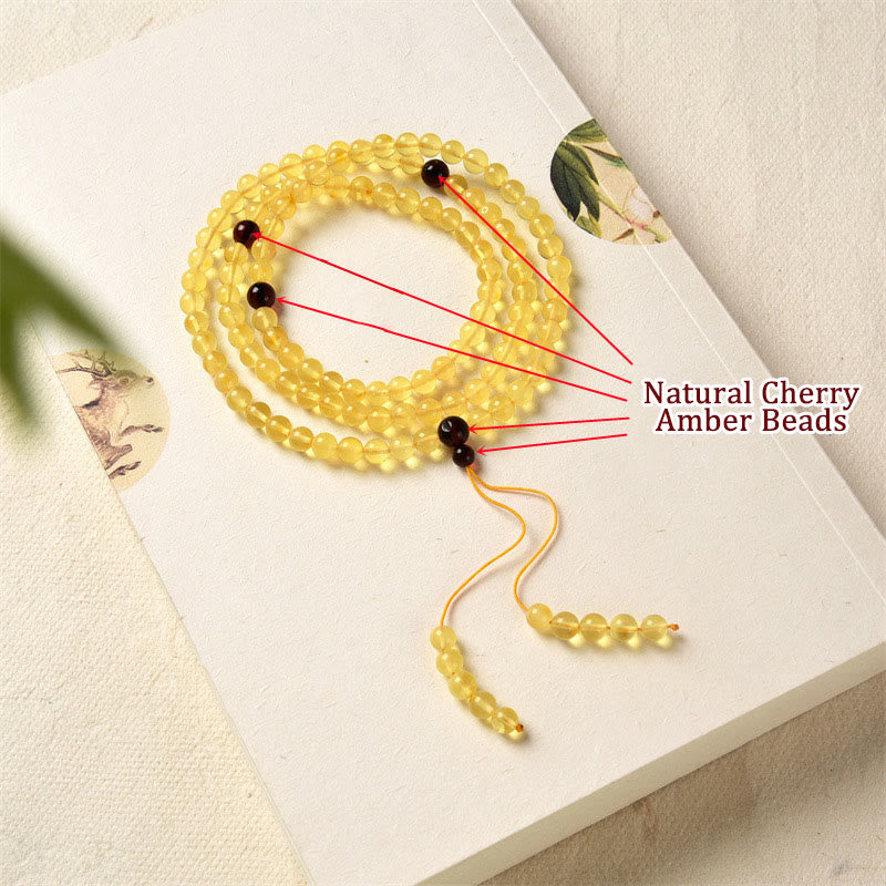 Wear FengShui 108 Mala Beads Natural Amber Clear Anxiety Bracelet