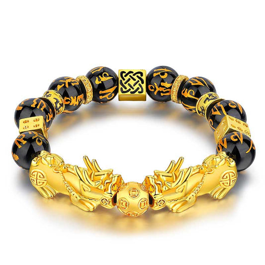 Feng Shui Double PiXiu Bracelet Obsidian Pixiu Wealth Bracelet