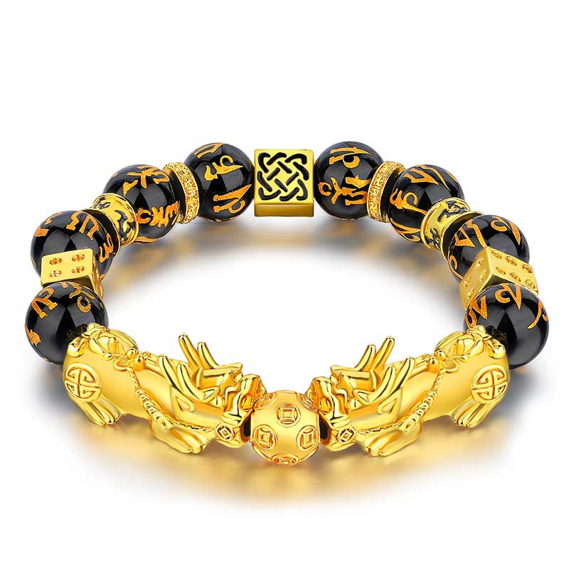Wear FengShui FengShui Double PiXiu Obsidian Om Mani Padme Hum Wealth Bracelet