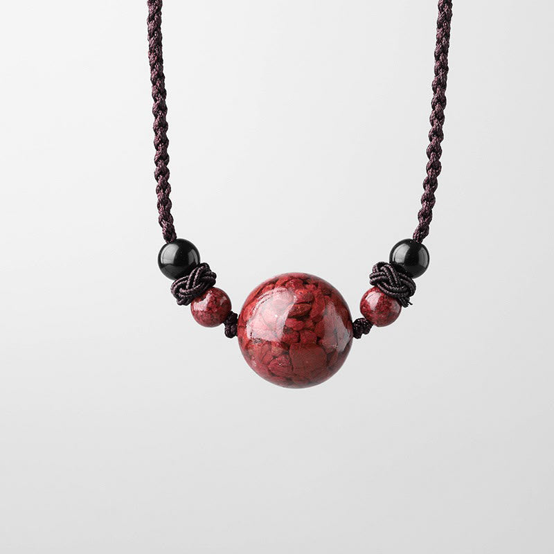 Wear FengShui Natural Cinnabar Stones Bead Blessing Necklace Pendant