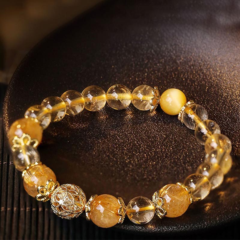 Wear FengShui Natural Citrine Amethyst Rutilated Quartz Prosperity Protection Bracelet