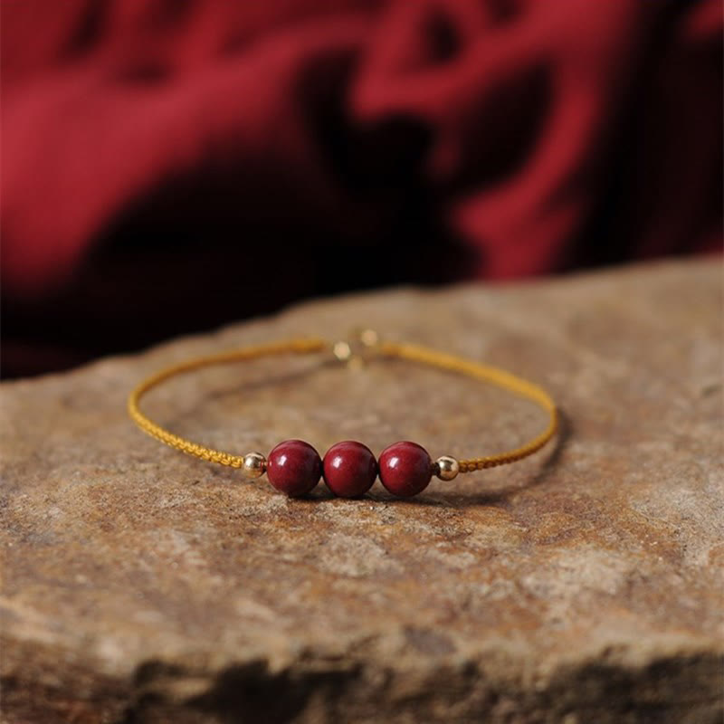 Wear FengShui 14K Gold Plated Natural Cinnabar Blessing String Braided Bracelet