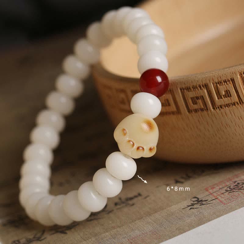 Wear FengShui Natural Bodhi Seed Lovely Paw Lucky Cat Bracelet