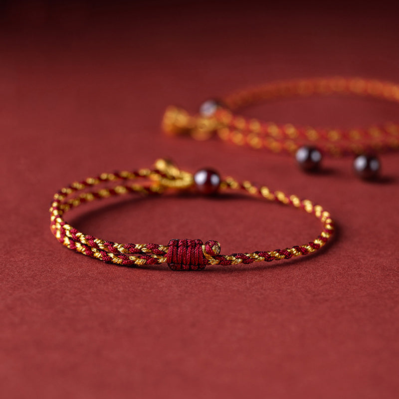 Wear FengShui Handcrafted Red Gold Rope Lotus Peace And Joy Charm Braid Bracelet