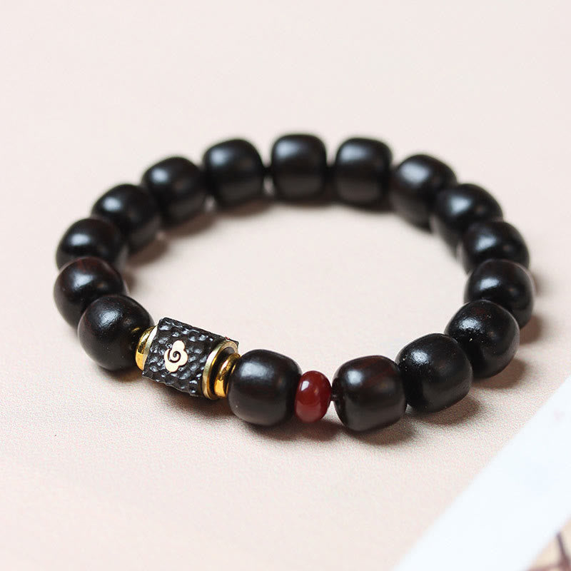 Wear FengShui Ebony Wood Auspicious Clouds Engraved Calm Bracelet