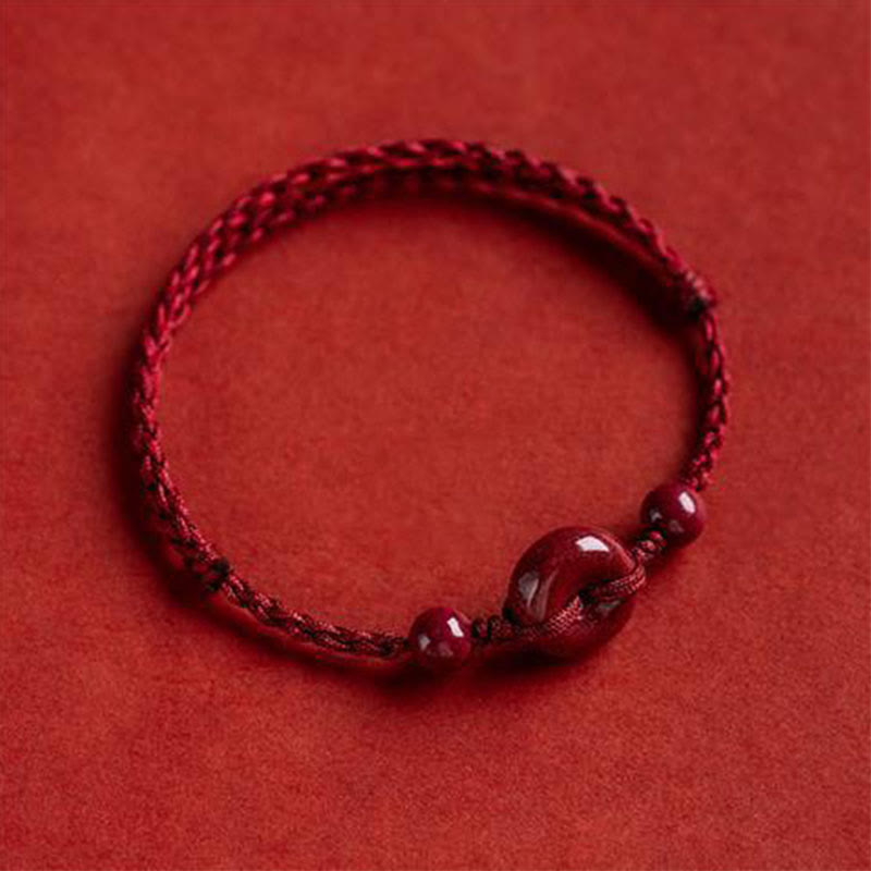 Wear FengShui Handmade Cinnabar Peace Buckle Safe and Healthy Charm Blessing String Bracelet Anklet
