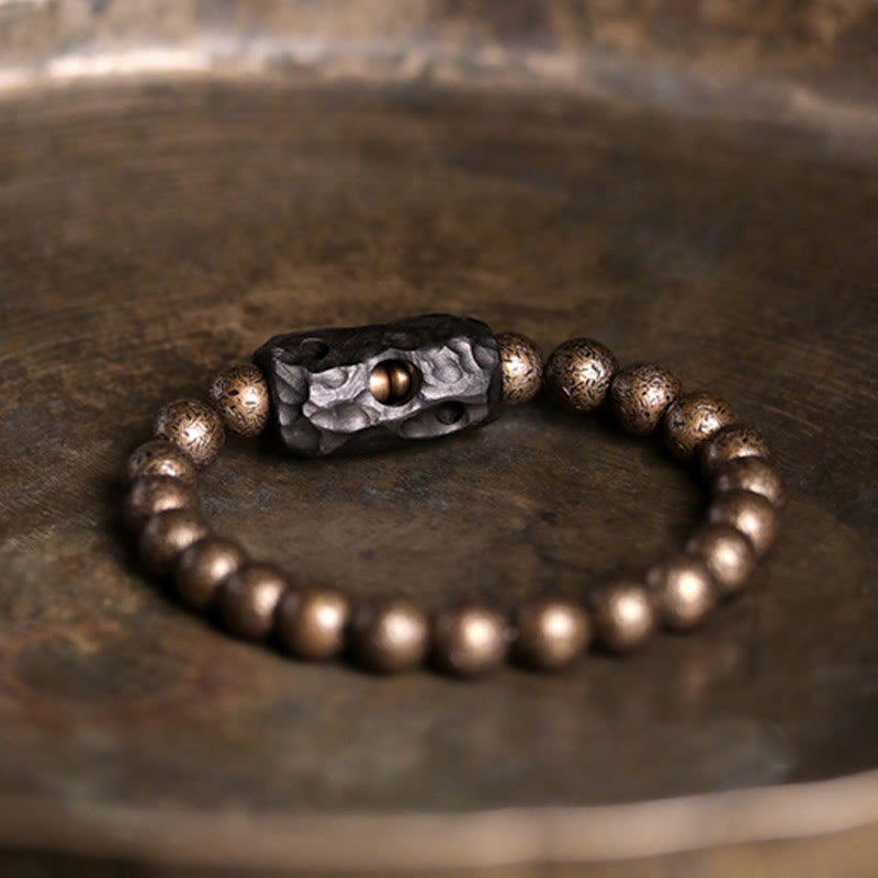 Wear FengShui Tibet Ebony Wood Copper Peace Balance Beaded Bracelet