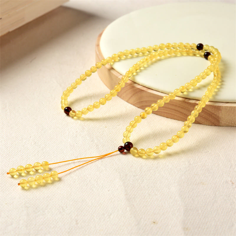 Wear FengShui 108 Mala Beads Natural Amber Clear Anxiety Bracelet