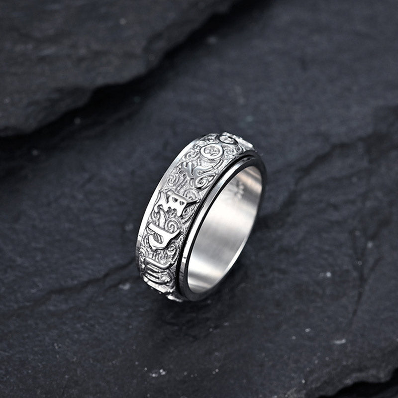 Wear FengShui Om Mani Padme Hum Balance Calm Titanium Steel Ring