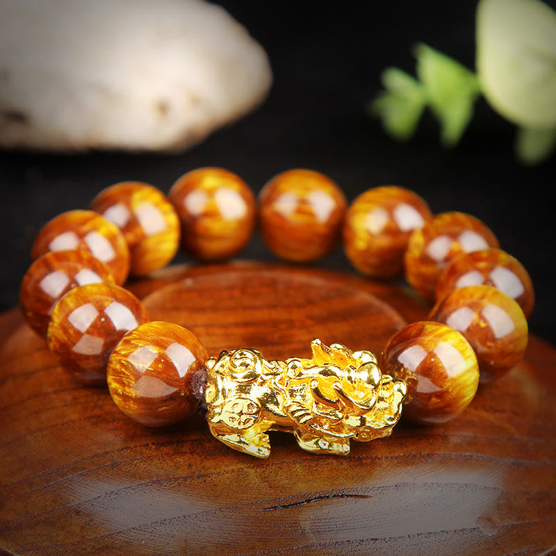 Wear FengShui Lucky Golden Tiger Eye Abundant Pixiu Bracelet