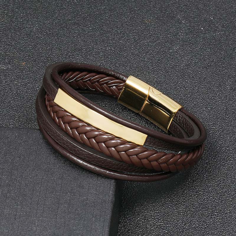 Wear FengShui Simple Design Titanium Steel Leather Luck Bracelet