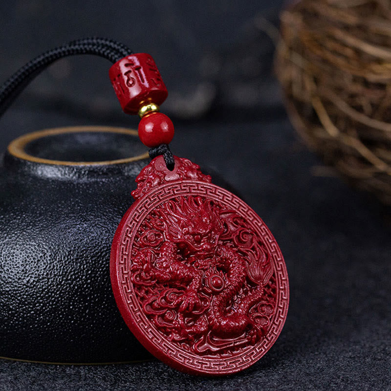 Wear FengShui Year of the Dragon Natural Cinnabar Dragon Protection Necklace Pendant
